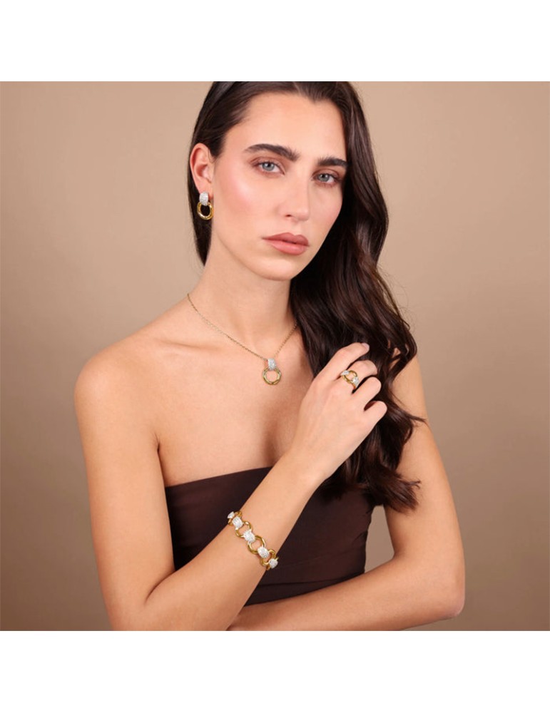 Bracciale Etrusca-Maglie ad Anello Martellate-Cubic Zirconia-WSET00867.YG