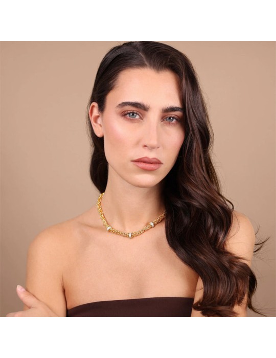 Collana Etrusca-Catena Bizantina-Rondelle con Cubic Zirconia-WSET00873.YG