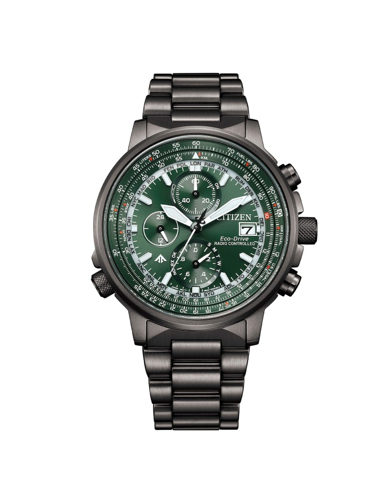 Citizen Eco-Drive Watch - Radio Controlled Chrono Pilot Steel 41mm Grey Green - 0
