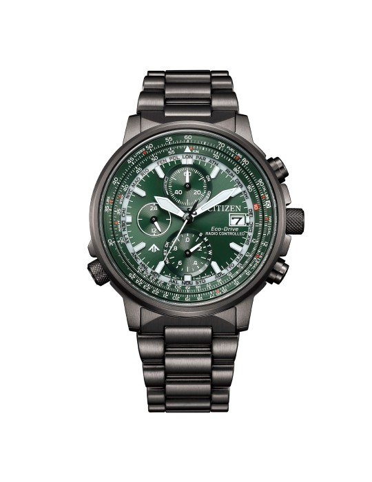 Citizen Eco-Drive Watch - Radio Controlled Chrono Pilot Steel 41mm Grey Green - 0