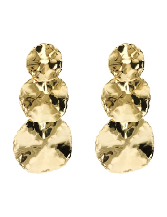 Etruscan Earrings-Golden Pendants-Hammered Graduated Discs-WSET00882.YG