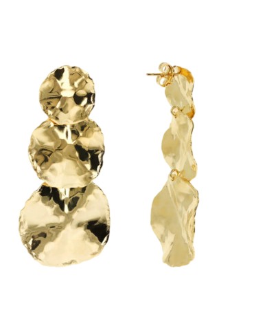 Etruscan Earrings-Golden Pendants-Hammered Graduated Discs-WSET00882.YG 2