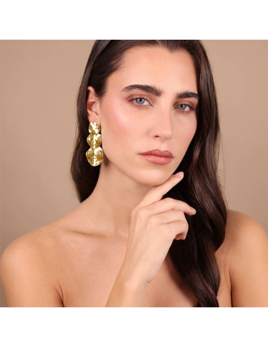 Etruscan Earrings-Golden Pendants-Hammered Graduated Discs-WSET00882.YG