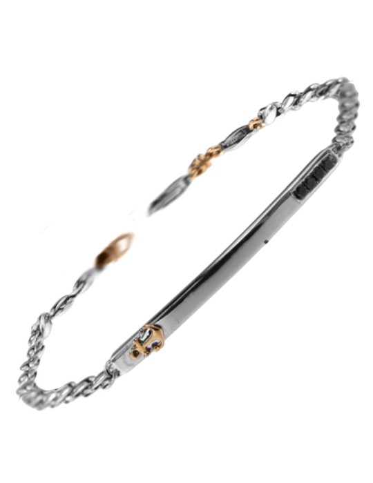 Zancan Bracelet-18 Kt White Gold-Black Diamonds-Rose Gold Anchor-UB1118BR