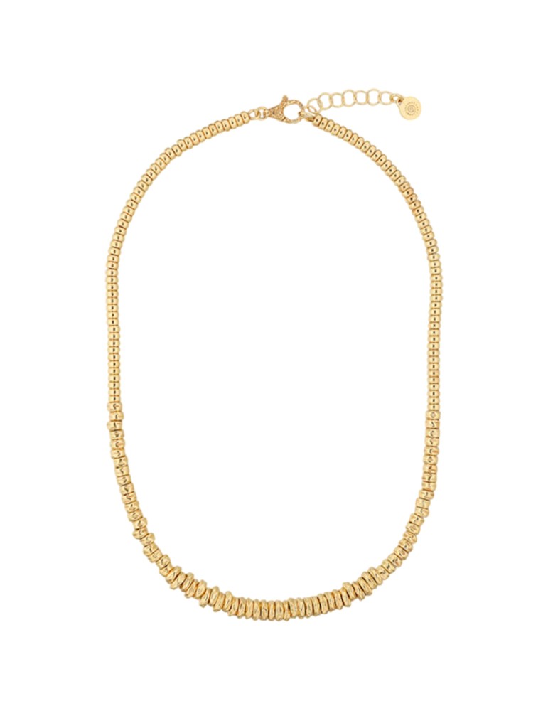 Collana Etrusca-Dorata-Rondelle Martellate-Sfere Lucide-WSET00894.YG