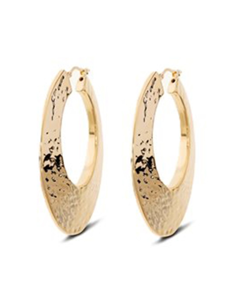 Etruscan Earrings - Hoop - Golden - Hammered - WSET00912.YG