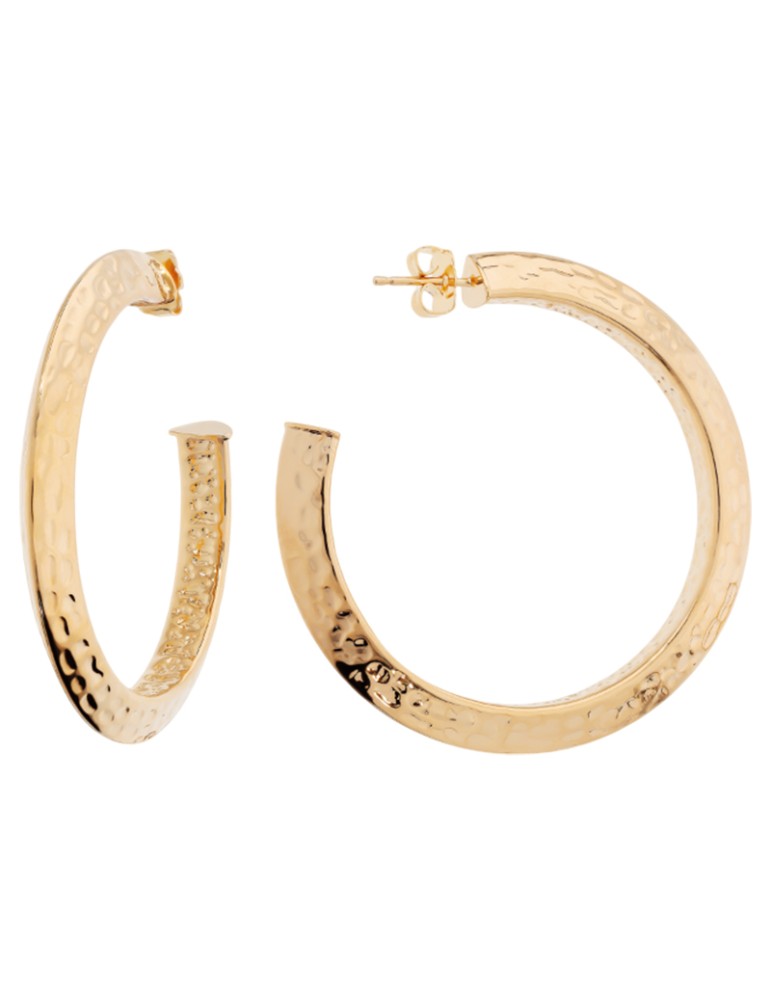 Etruscan Earrings -Golden Hoop Earrings-Hammered Surface-WSET00908.YG