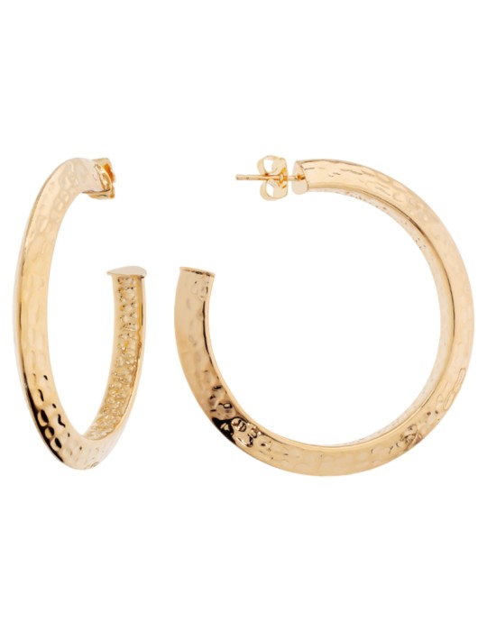 Etruscan Earrings -Golden Hoop Earrings-Hammered Surface-WSET00908.YG