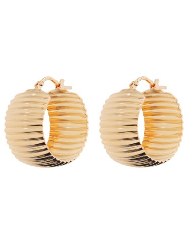 Etruscan Earrings - Golden - Hoop - Striped Texture - WSET00913. YG