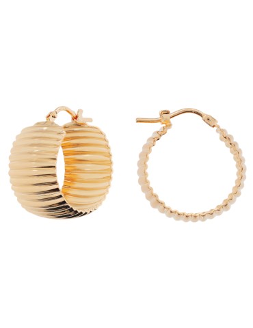 Etruscan Earrings - Golden - Hoop - Striped Texture - WSET00913. YG 2