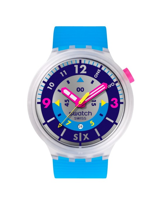 Orologio Swatch - Tempo e Data - Blu - 47mm - Trasparente - SB01K400