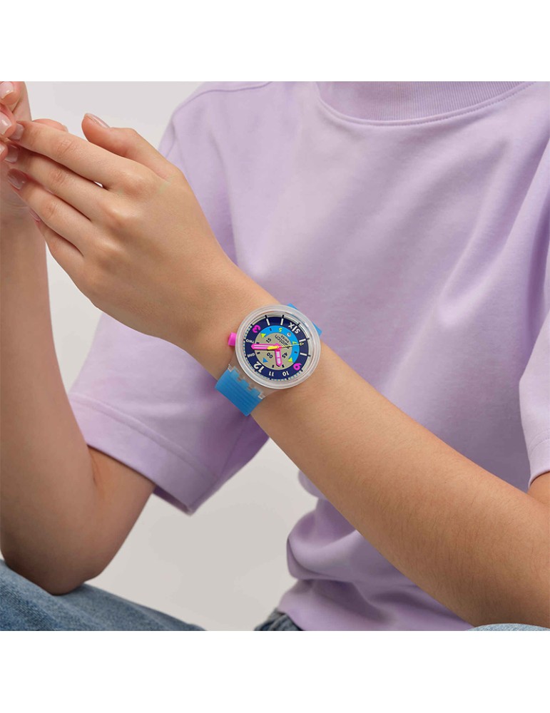 Orologio Swatch - Tempo e Data - Blu - 47mm - Trasparente - SB01K400