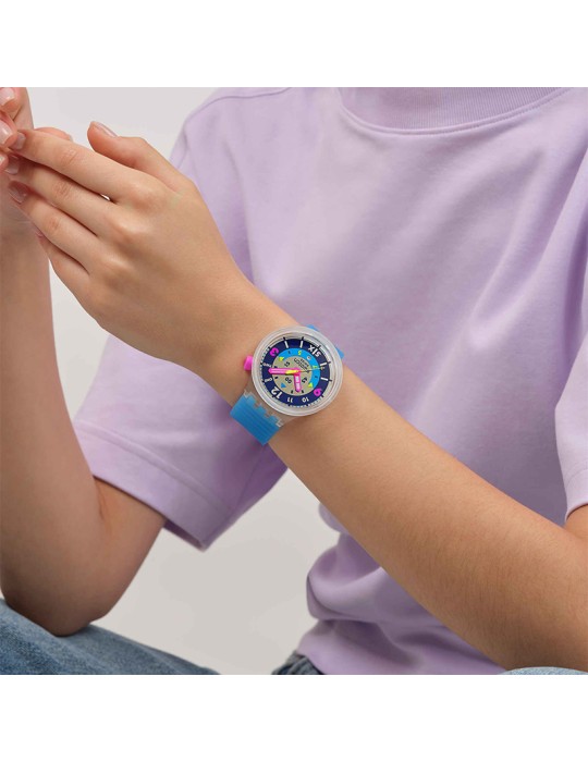 Orologio Swatch - Tempo e Data - Blu - 47mm - Trasparente - SB01K400
