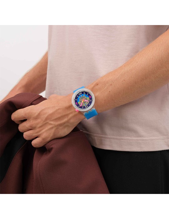 Orologio Swatch - Tempo e Data - Blu - 47mm - Trasparente - SB01K400