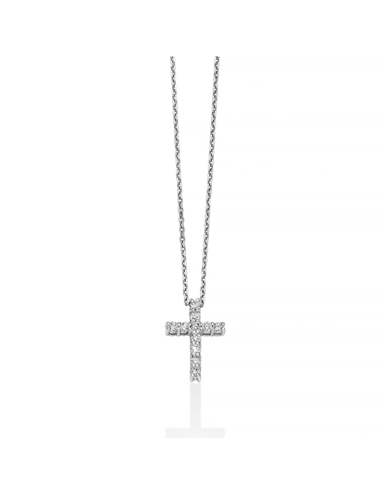 Miluna Necklace - in 18-karat White Gold with Crucifix Pendant and Natural Diamonds - 0