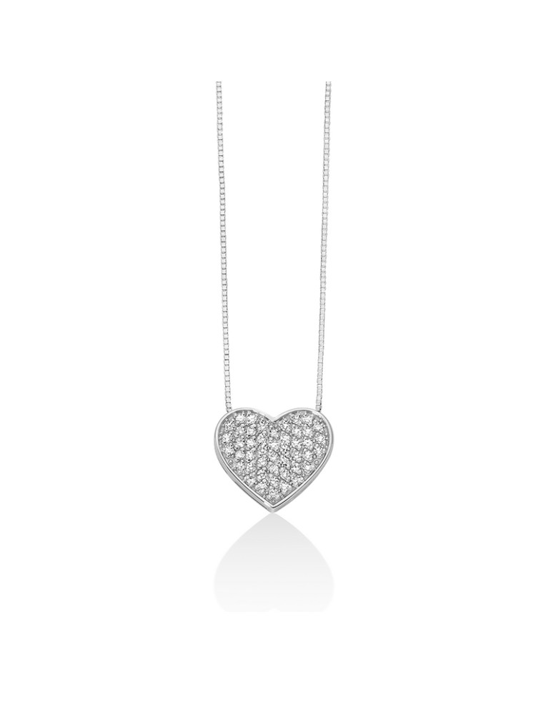 Miluna Necklace - in 18-karat White Gold with Heart Pendant in Natural Diamond Pav - 0
