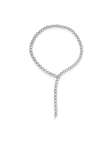 18K Rose Gold Thigh Scarf Necklace with 8-8.5mm Pink Freshwater Pearls - 0