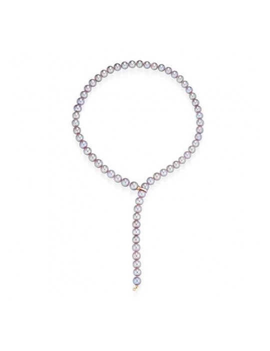 18K Rose Gold Thigh Scarf Necklace with 8-8.5mm Pink Freshwater Pearls - 0