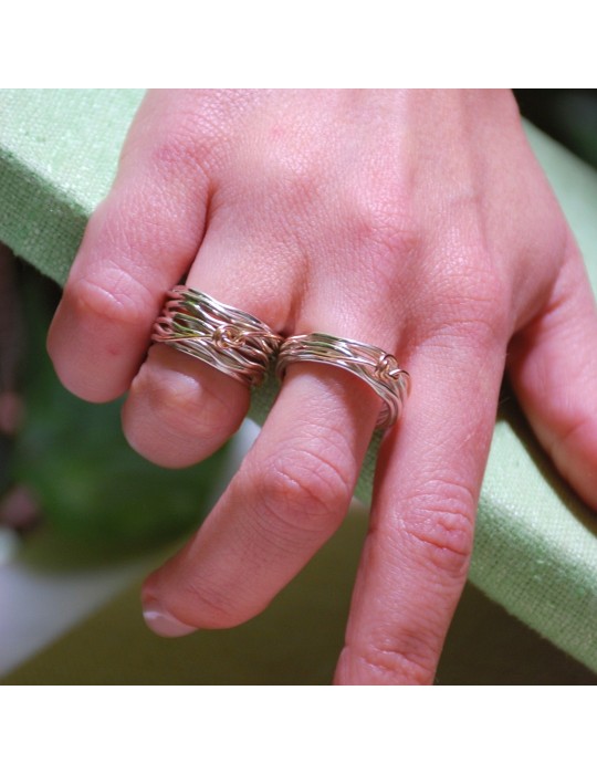 Rubinia Ring - Filodellavita Classic 7-Wire 925% Silver and 9kt Rose Gold Filodamore Knot - Size 13 - 0