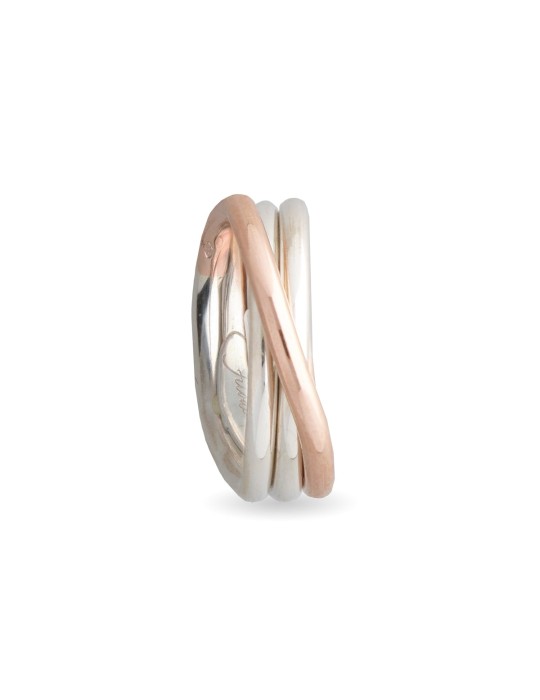 Anello Rubinia - Filodellavita in Argento 925% ed Oro Rosa 9 Carati - 3 fili Personalizzabile - Misura 16 - 0