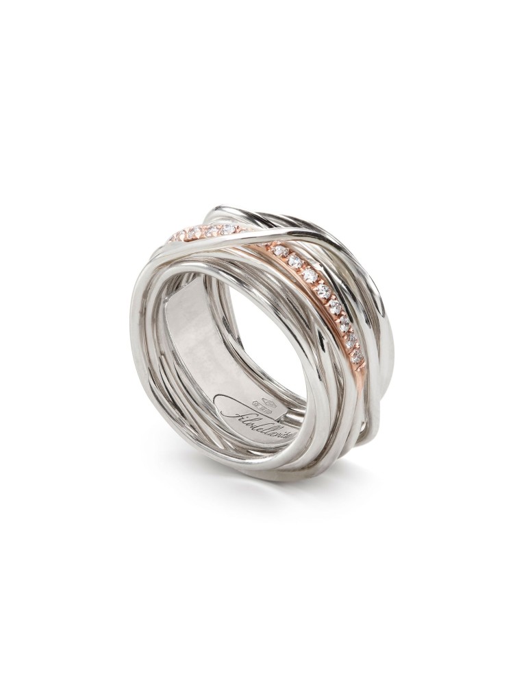 Anello Rubinia - Filodellavita Classic 13 Fili in Argento 925% Riviere in Oro Rosa 9kt e Diamanti Naturali - 0