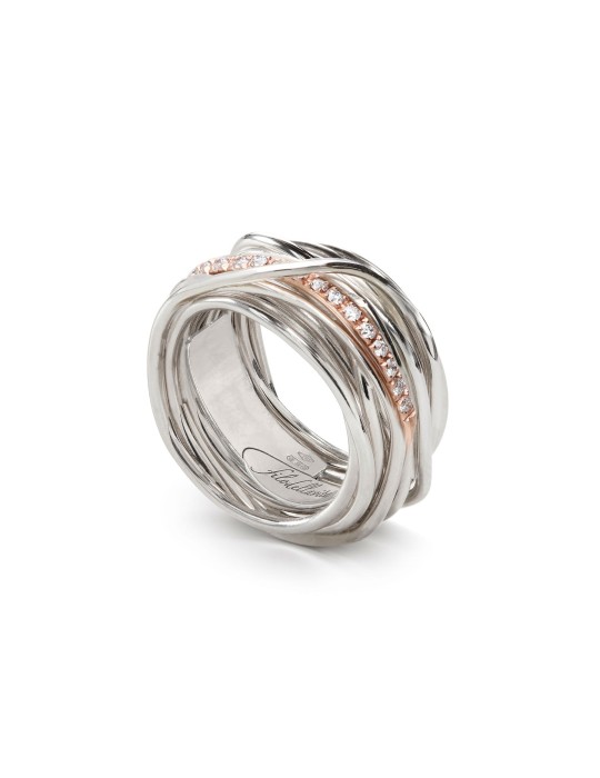 Anello Rubinia - Filodellavita Classic 13 Fili in Argento 925% Riviere in Oro Rosa 9kt e Diamanti Naturali - 0