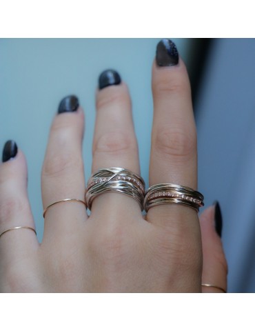 Rubinia Ring - Filodellavita Classic 13 Strands in 925% Silver, 9kt Rose Gold Rim and Natural Diamonds - 0 2
