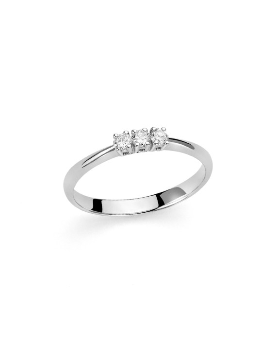 Anello Miluna - Trilogy in Oro Bianco 18 carati con Tre Diamanti Naturali 42 pti - 0