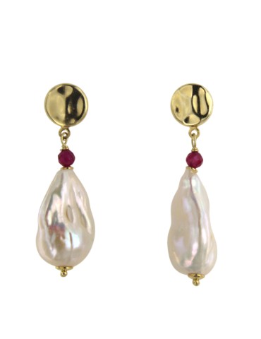 Jadan Earrings -925% Silver Golden-Baroque Pearls-Rubelite-GIADAN70