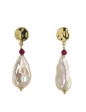 Jadan Earrings -925% Silver Golden-Baroque Pearls-Rubelite-GIADAN70