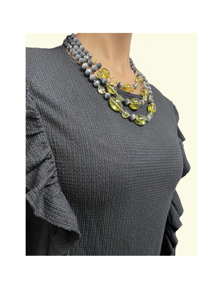 Collana Giadan - Girocollo - Multifilo - Labradorite - Ambra -GIADAN60