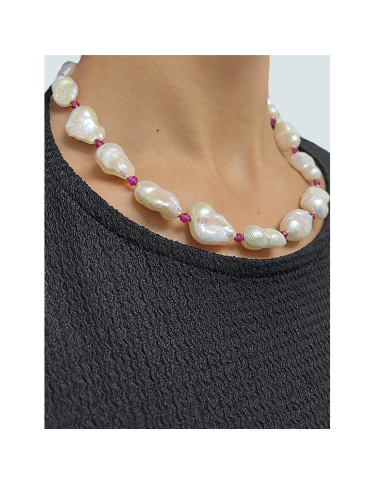 Collana Giadan - Argento 925% Dorato-Perle Barocche-Rubellite-GIADAN61