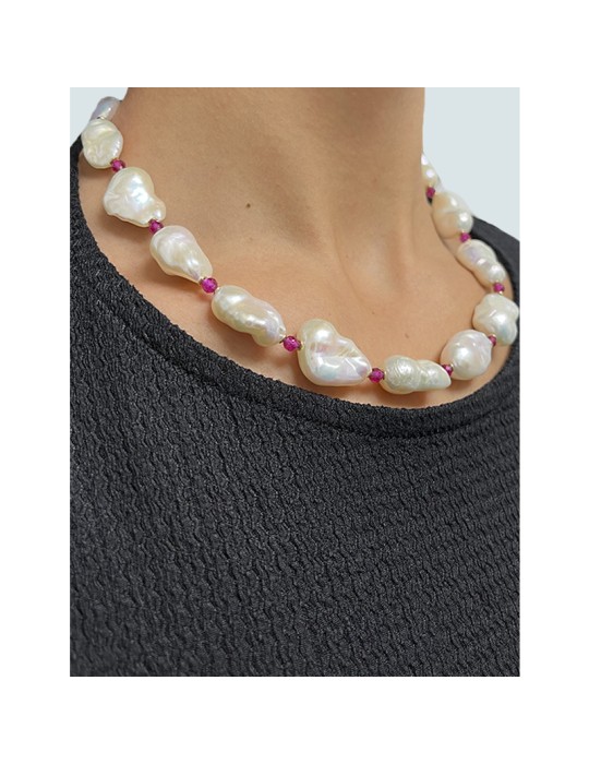 Collana Giadan - Argento 925% Dorato-Perle Barocche-Rubellite-GIADAN61