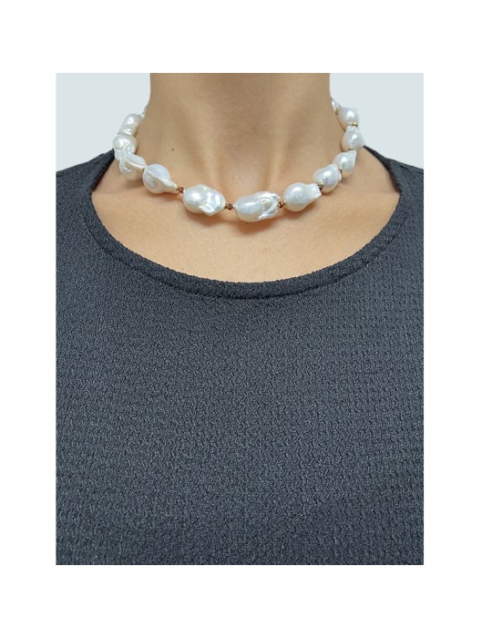 Collana Giadan - Argento 925% Dorato - Perle Barocche-Granato-GIADAN62