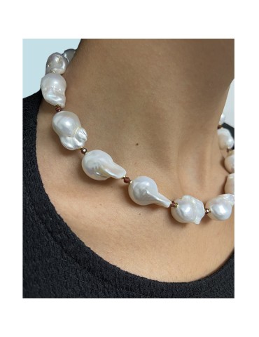 Giadan Necklace - 925% Silver Gilded - Baroque Pearls-Garnet-GIADAN62 2