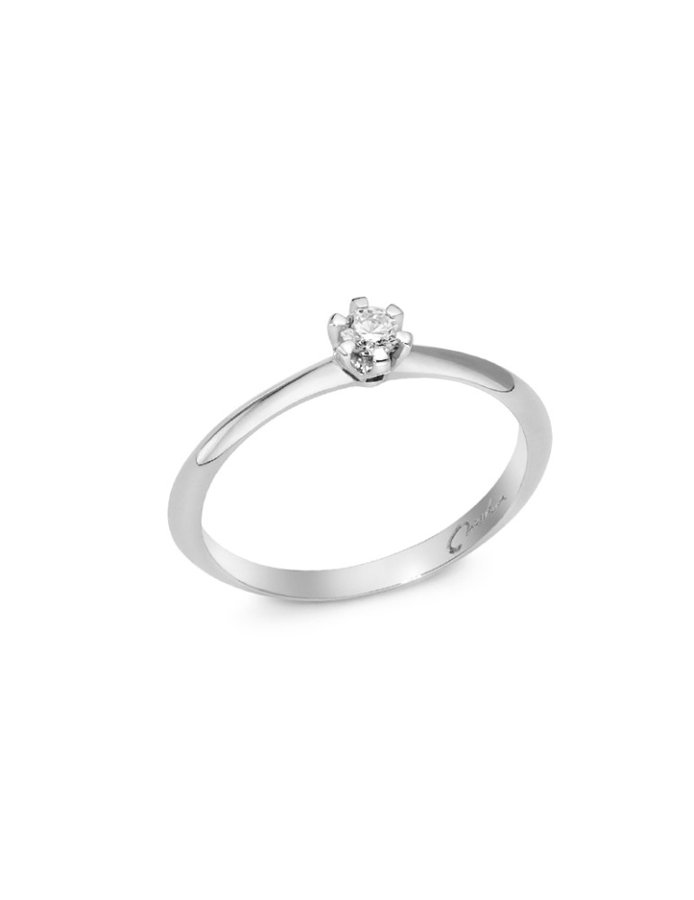 Miluna Ring - 18K White Gold Solitaire with 5 pt Natural Diamond - 0