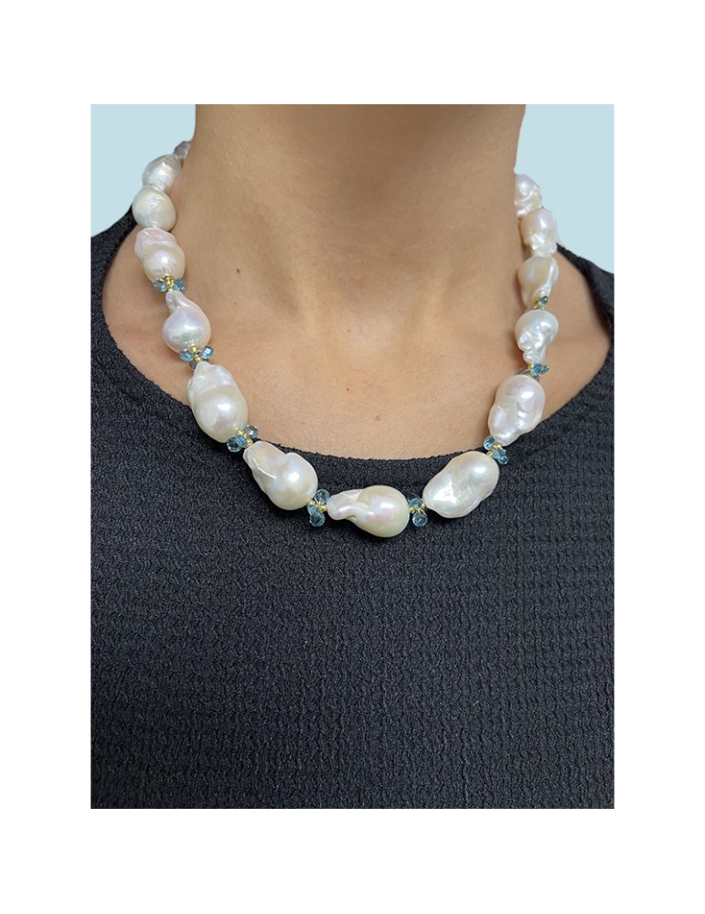 Collana Giadan - Argento 925% Dorato - Perle -Topazio Azzurro-GIADAN63
