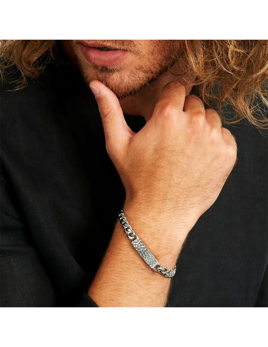 Sector Bracelet - 316L Steel - Patterned Central Plate - SAFT85