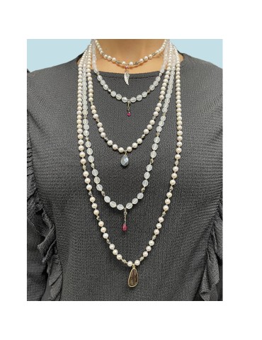Giadan Necklace - Multistrand - Silver 925% Golden - Pearls-Agate-GIADAN66