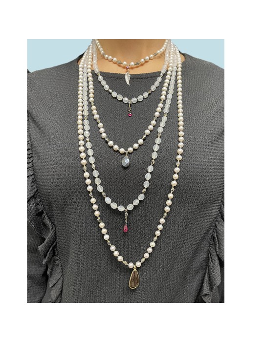Collana Giadan - Multifilo - Argento 925% Dorato -Perle-Agata-GIADAN66