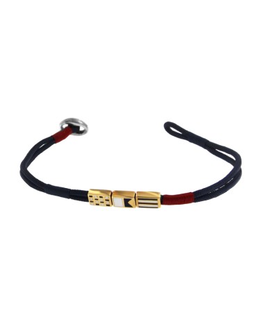 Giovepluvio Bracelet - in Blue Cord and Nautical Flags in 18K Yellow Gold - 0