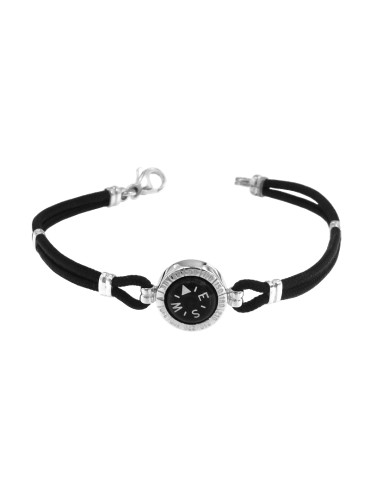 Bracciale Giovepluvio - in Cordino Nero e Rosa dei Venti in Oro Bianco 18 Carati - 0