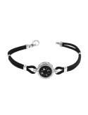 Bracciale Giovepluvio - in Cordino Nero e Rosa dei Venti in Oro Bianco 18 Carati - 0