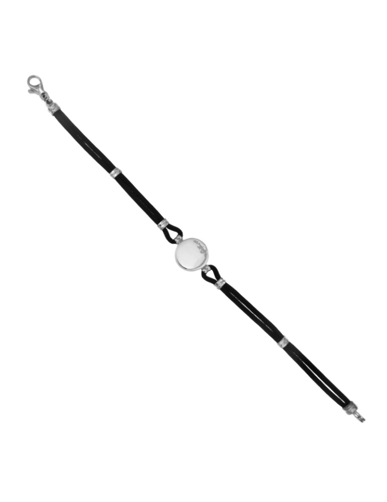 Giovepluvio Bracelet - in Black Cord and 18K White Gold Compass Rose - 0