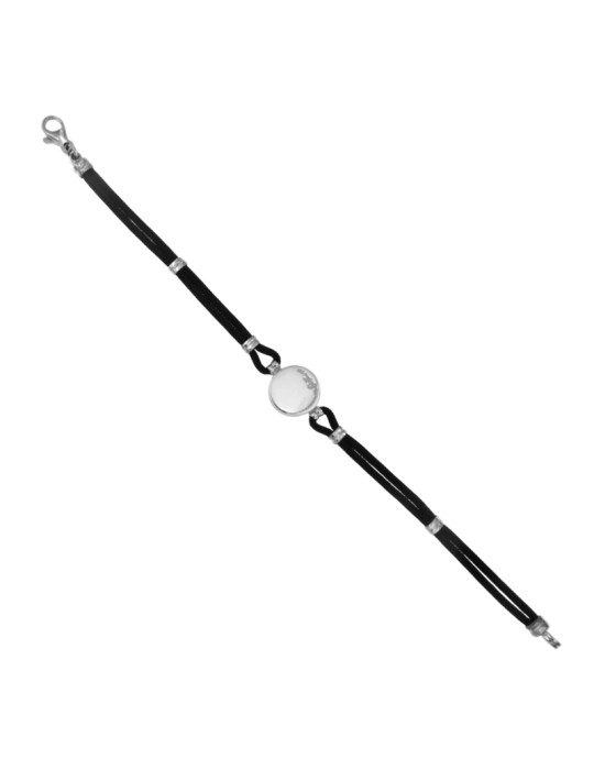 Giovepluvio Bracelet - in Black Cord and 18K White Gold Compass Rose - 0