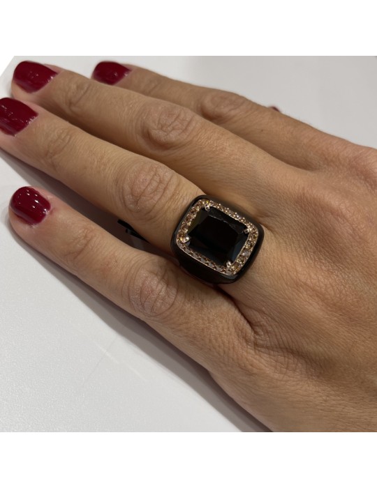 Jadan Ring - 925% Pink Silver - Black Topaz - Size 17-GIADAN71