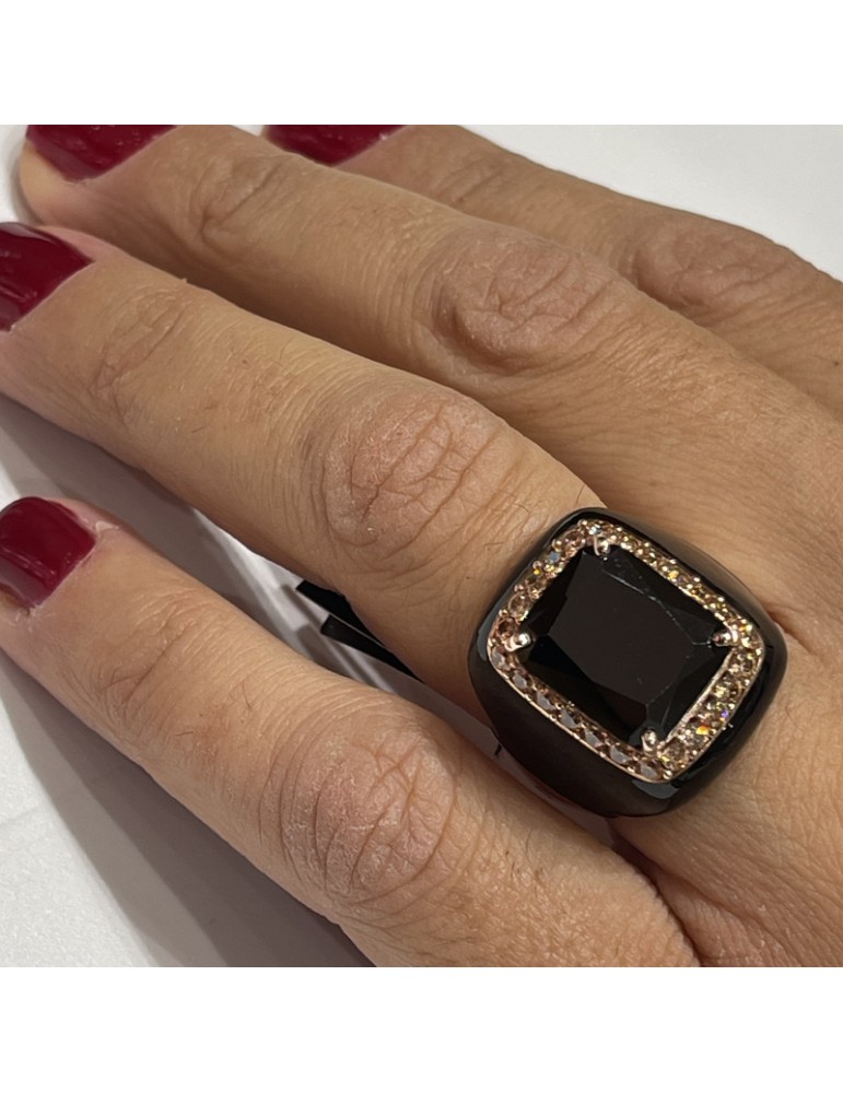 Jadan Ring - 925% Pink Silver - Black Topaz - Size 17-GIADAN71
