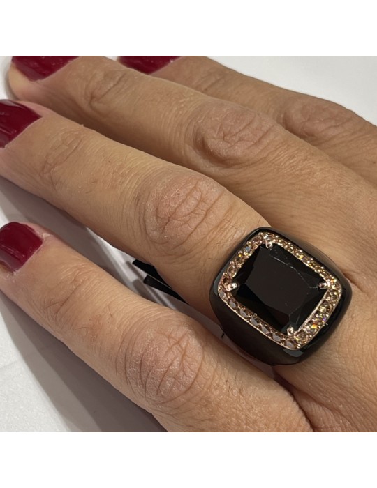 Jadan Ring - 925% Pink Silver - Black Topaz - Size 17-GIADAN71