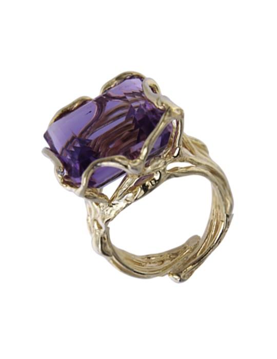 Anello Giadan - Argento 925% Dorato - Ametista - Regolabile - GIADAN73