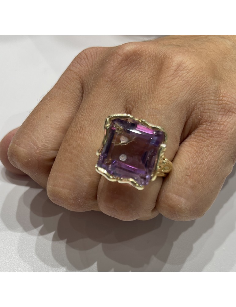 Jadan Ring - 925% Silver Golden - Amethyst - Adjustable - GIADAN73